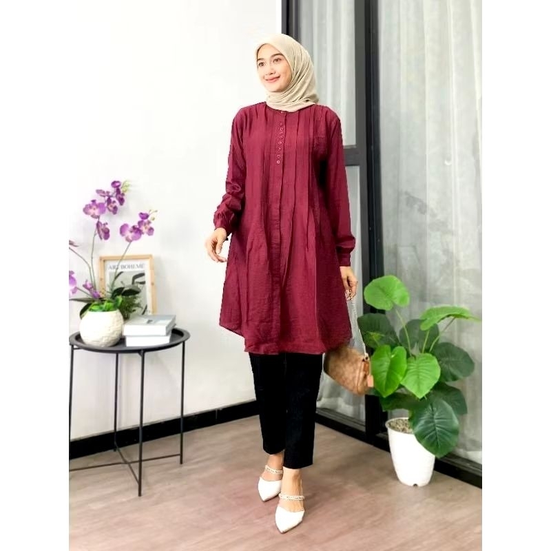 Inara Tunik Long Tunik polo linen premium jumbo