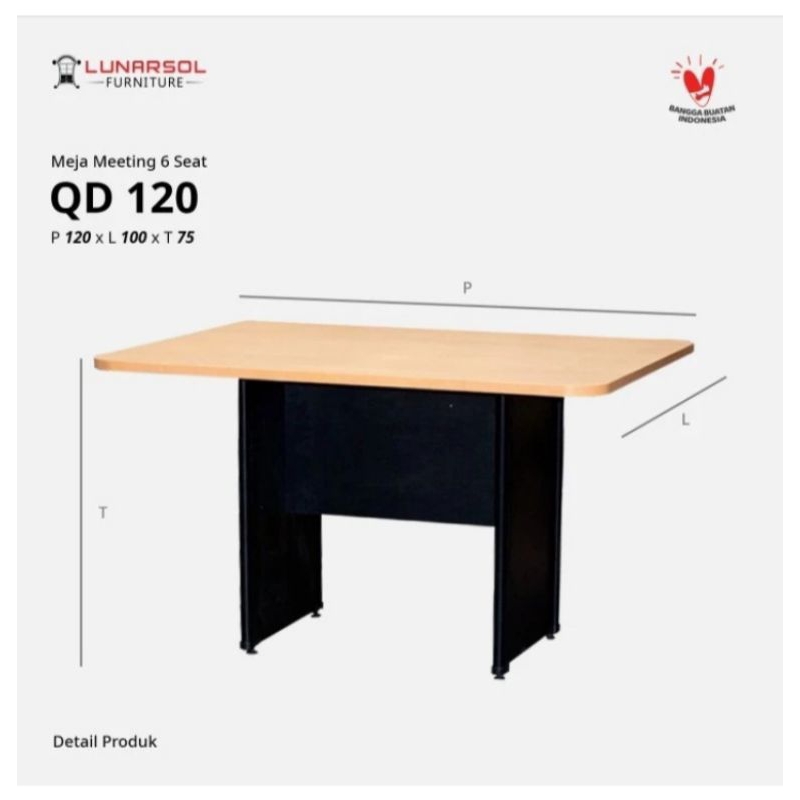 Meja kerja meja kantor meja rapat Lunar QD 120 ukuran 120 x 100 x 75 cm