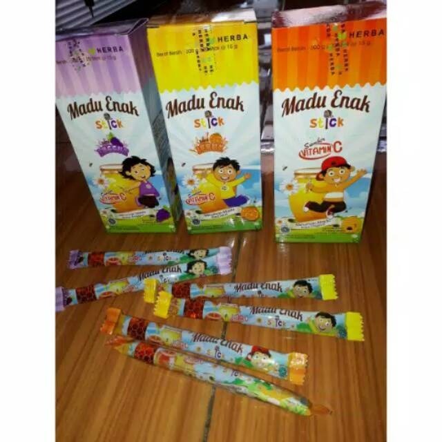 

Pelengkap Makanan / Camilan Honey / Madu Enak Stick 20 pcs 300 Gr Leci, Anggur, Jeruk, Original
