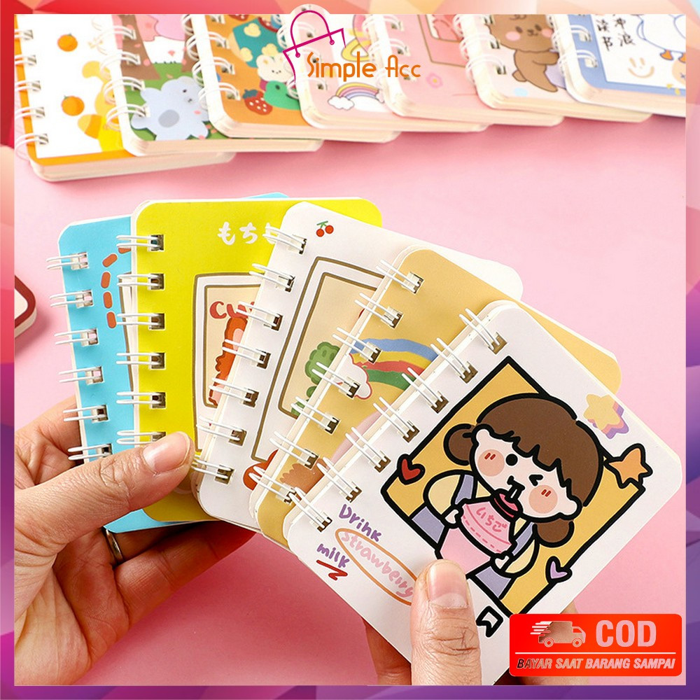 

DO-A58 Buku Catatan Kartun Memo Kecil A7 80 Lembar / Buku Kecil Notebook Ring Motif Notepad / Buku Mini Alat Tulis Portable