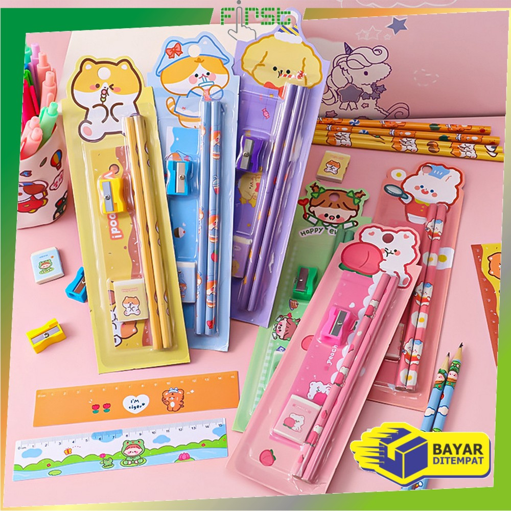 

FH-A71 Alat Tulis Set Stationery Sekolah Pensil Set Anak Karakter Kartun Lucu / Perlengkapan Sekolah Anak Penghapus Penggaris Pencil Set Import