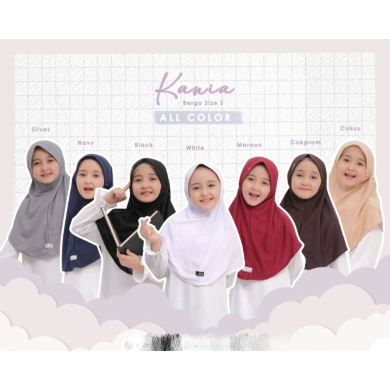 bergo kania kids azamka/kerudung anak sekolah/bergo sekolah/hijab instan/hijab tali serut