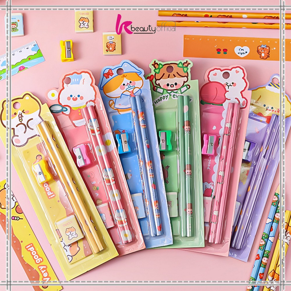 

KB-A71 Alat Tulis Set Stationery Sekolah Pensil Set Anak Karakter Kartun Lucu / Perlengkapan Sekolah Anak Penghapus Penggaris Pencil Set Import