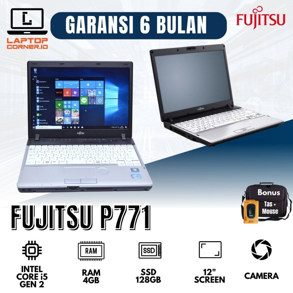 Laptop Fujitsu P771 Core i5 Gen 2 RAM 4GB SSD 128GB Termurah