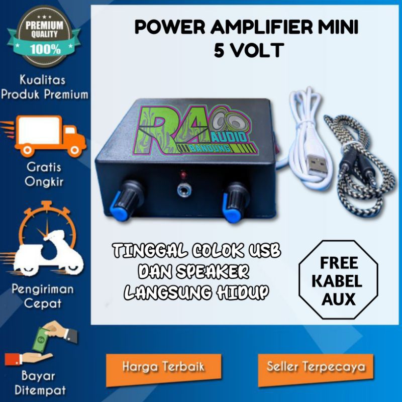 Power Ampli Mini Pam 5 Volt TERMURAH GRATISS kabel AUX || Tinggal Colok USB Langsung Hidup Untuk Spe