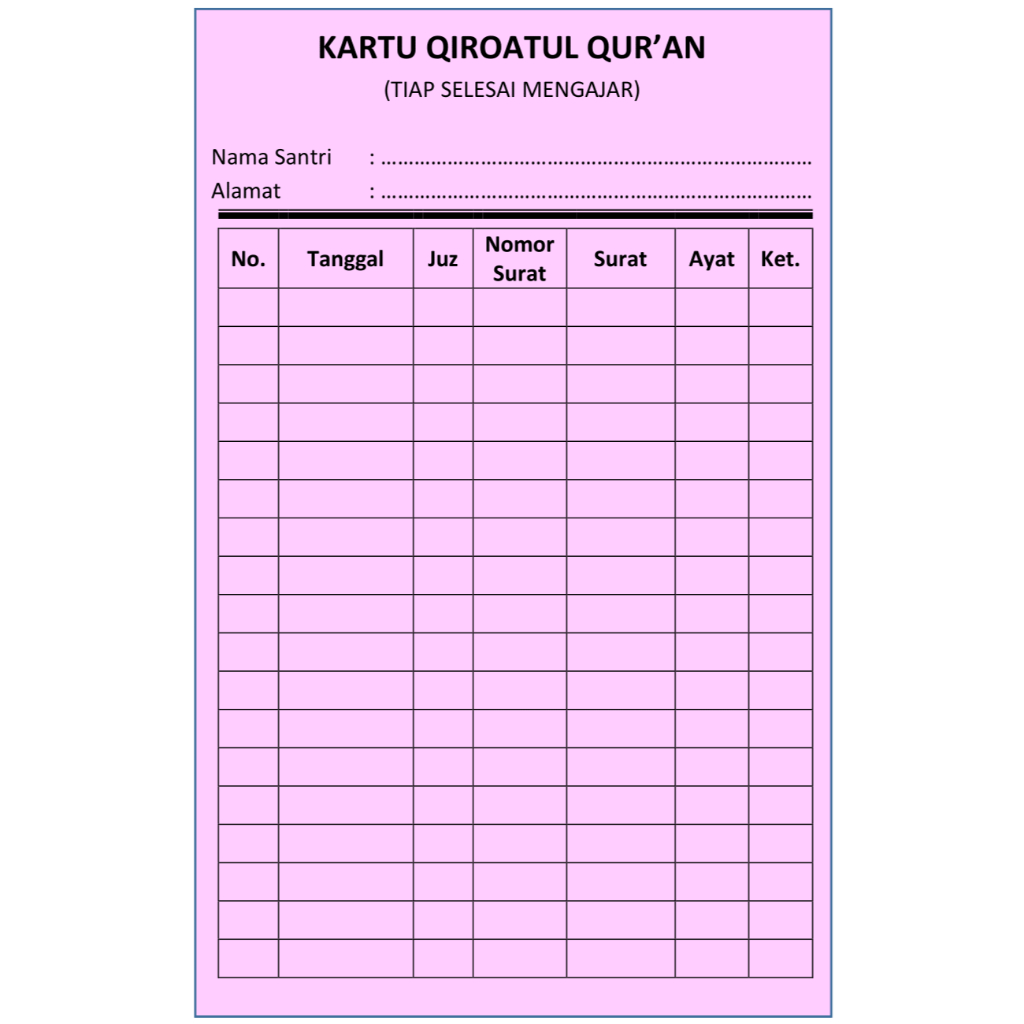 

KARTU QIROATUL QUR'AN 10,5 x 21 cm Bolak Balik