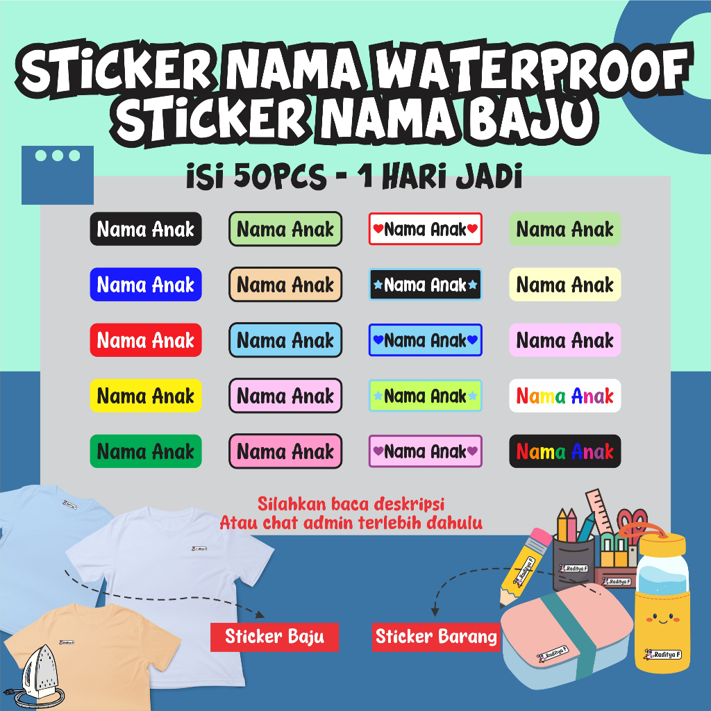 

label setrika nama - sticker baju - label nama setrika - sticker barang