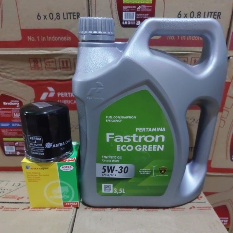 Paket ganti Oli Mesin mobil Fastron Eco Green SAE 5W-30 dan Filter Aspira