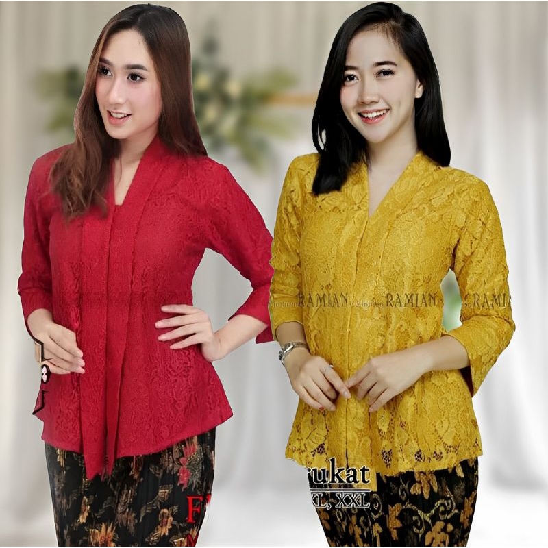 Set Kebaya Jumbo Ld 130 Atasan Kebaya Brokat Floy Lengan 7/8 Baju Kondangan Untuk Orang Gemuk