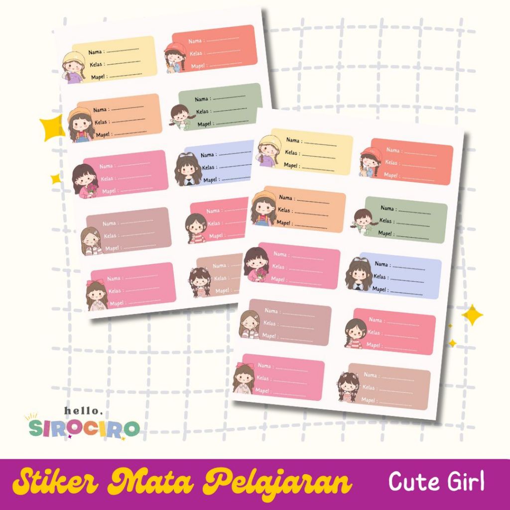 

20pcs Stiker buku mata pelajaran / Stiker nama anak waterproof