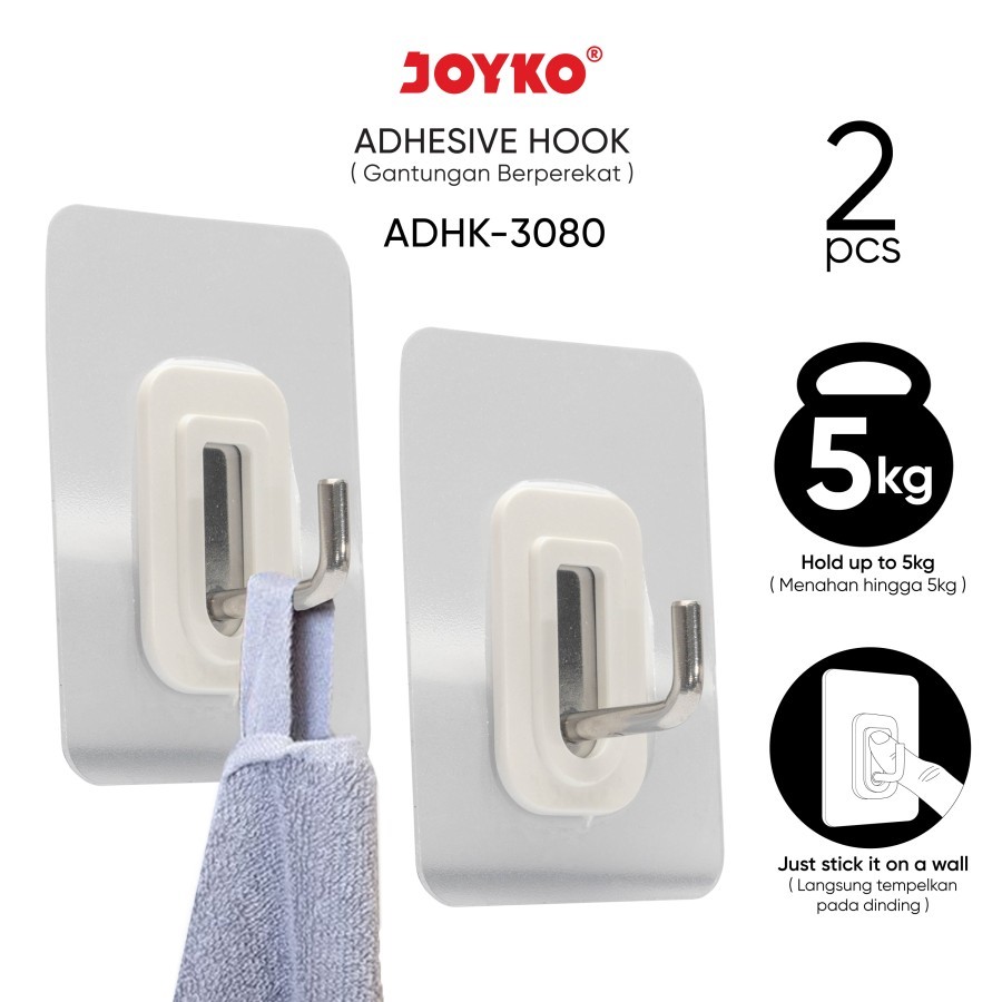 Perekat Dinding Adhesive Hook Joyko ADHK-3080 (1 SET) / Gantungan Tempel Kamar Mandi Tempelan Kerami