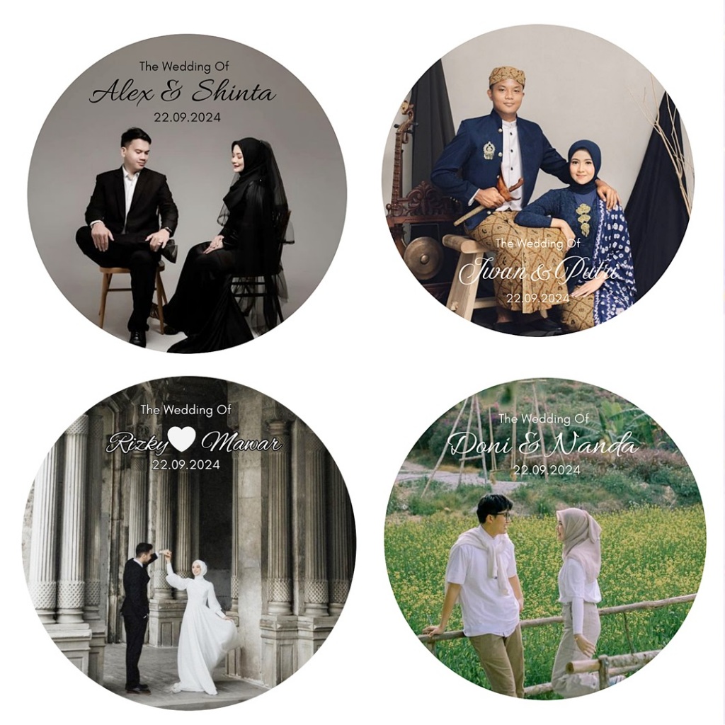 

195 pcs Stiker Wedding Souvenir Nikah Custom Foto Cutting Bulat Anti Luntur