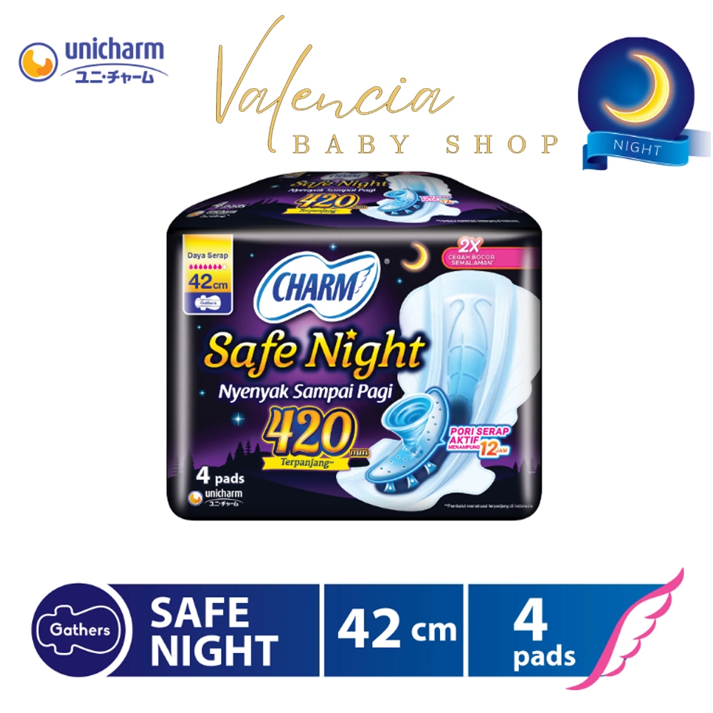 Charm Pembalut Safe Night 42cm Gathers 4 pads