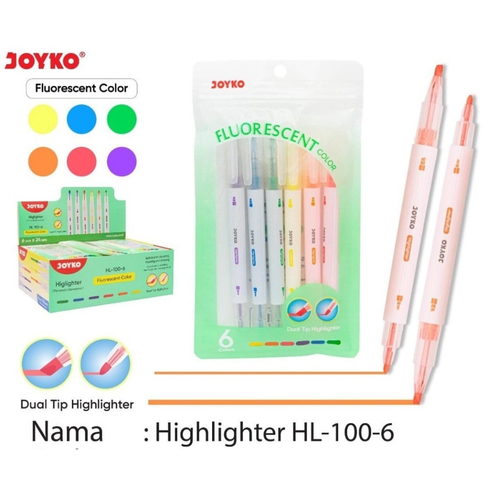 

JOYKO dual tip highlighter HL-100- 6 warna