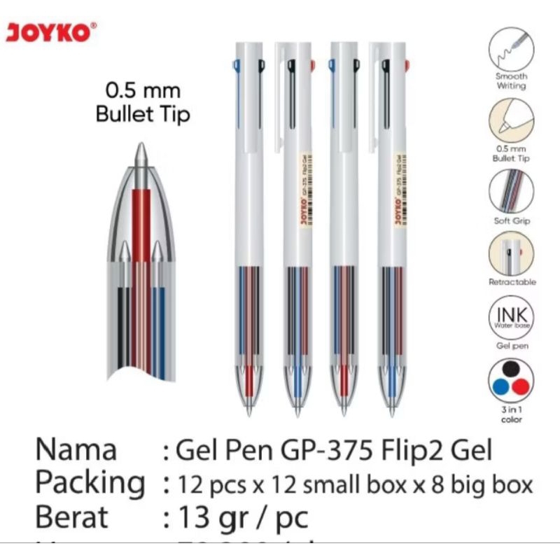 

Pulpen Gel Jokyo Gp-375 Flip 2 ( 1pak/12 pcs )
