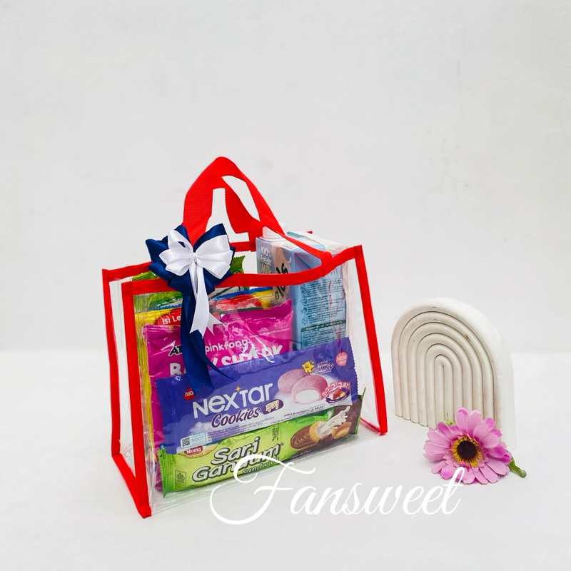 

Tas Mika Transparan Uk. 25x12x20 Souvenir Hampers Toples 250gr Hajatan Tote Bag Kado Ultah Anak