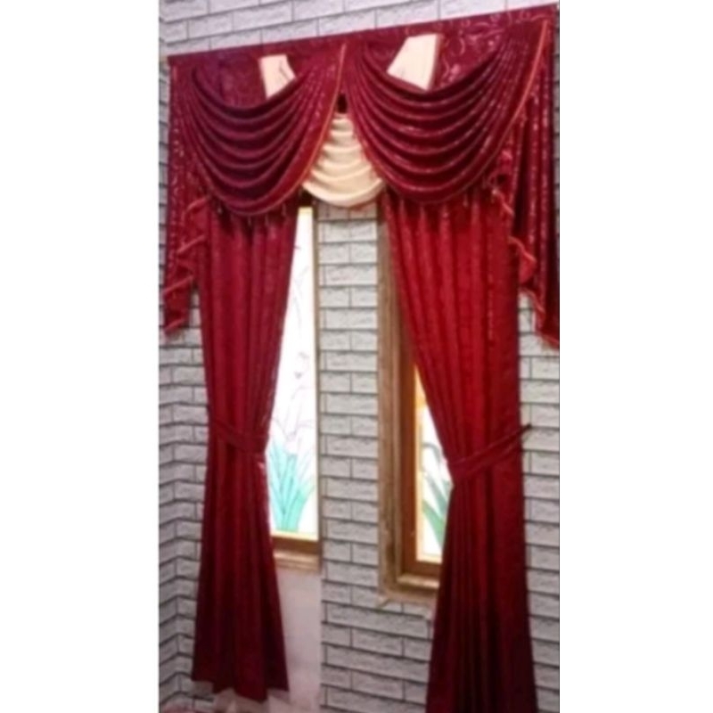 1 set gorden poni gelombang atas pintu dan jendela Minimalis Model' sepanyaol mewah elegan  gorden p