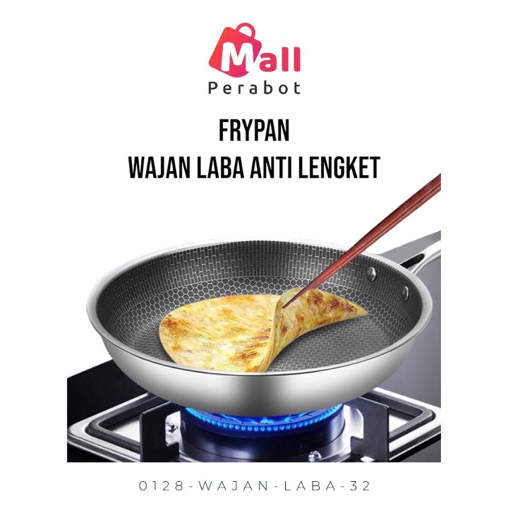 Mall Perabot Teflon Jumbo Tebal Wajan Stainless Steel 32cm Kuali anti lengket