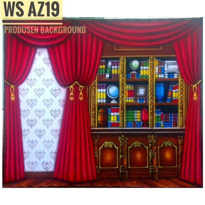 COD Kain 3x2,5m Background Wisuda Latar Rak Buku Studio Foto Kode WS AZ19