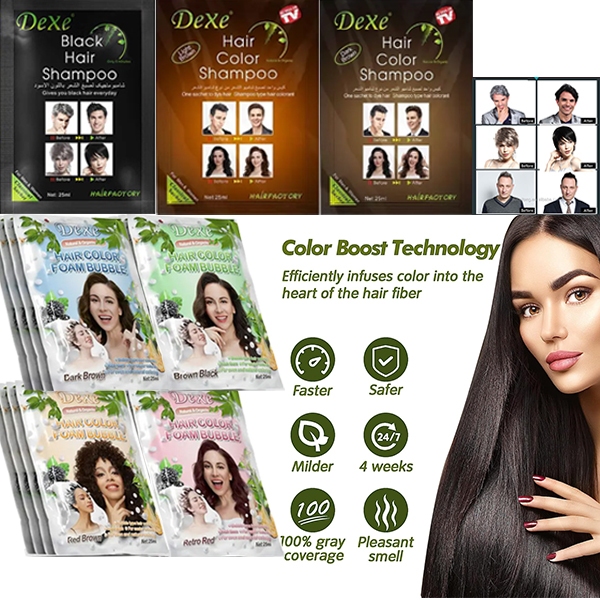 TM - DeXe Hair Color Shampoo Foam Bubble Black Brown Dye - Sampo Pewarna Rambut Hitam Coklat Merah