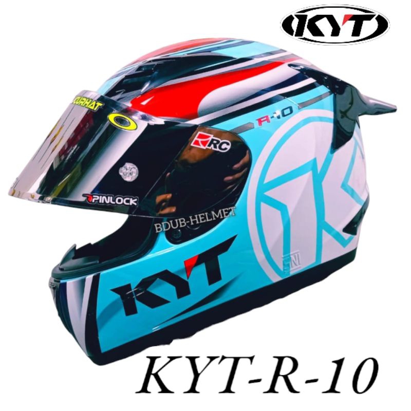 Helm KYT R10 #1 Aquamarine paket ganteng original KYT