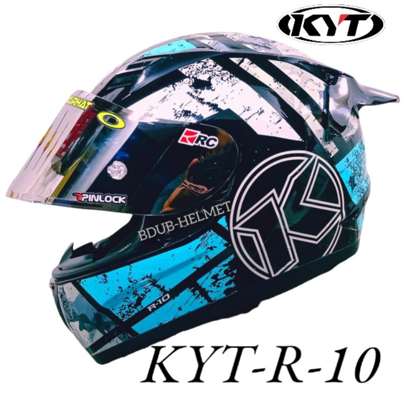 Helm KYT R10 #3 Aqua blue paket ganteng original KYT