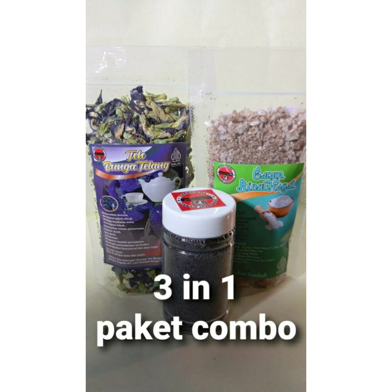 

paket combo 3 in 1 teh daun telang , garam ruqyah ainul hayat , bukhur ruqyah