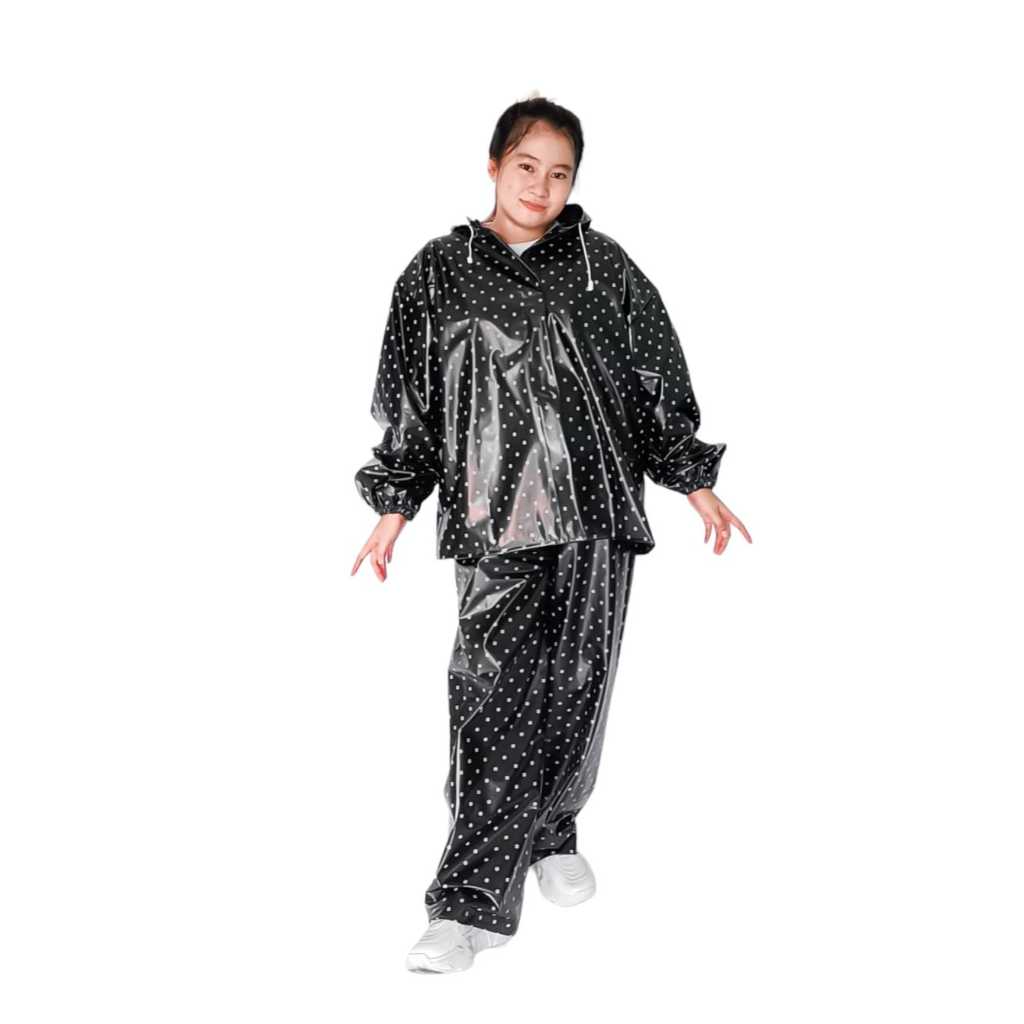 MANTEL HUJAN SETELAN MOTIF POLKADOT PRIA WANITA DEWASA TEBAL MURAH