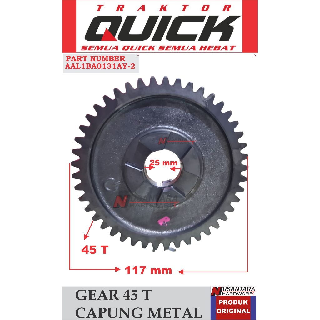 Gear 45 t traktor quick capung metal,gigi 45 mata capung metal,gear penghubung as roda, spare part t