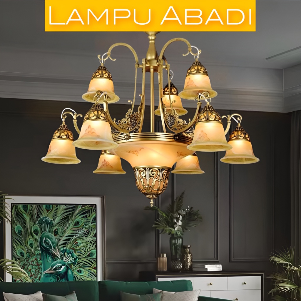 Lampu ABADI Lampu Gantung Hias Klasik Antik Modern Mewah 2 Susun untuk Ruang Tamu Dekorasi Ruangan