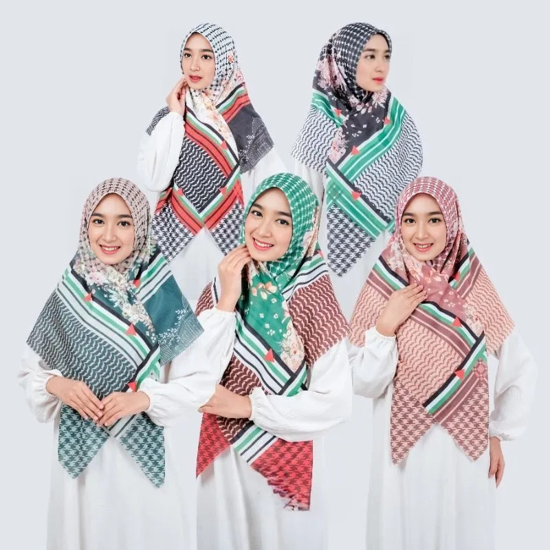 Hijab Segiempat Syar'i UK 130x130 Bahan Voal Motif Palestina