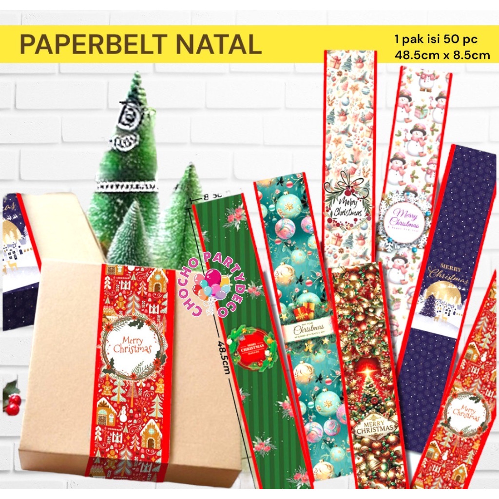 Paper Belt NATAL Isi 50 / Belt Box Kue Natal / Label Toples Jar Hampers Merry Christmas