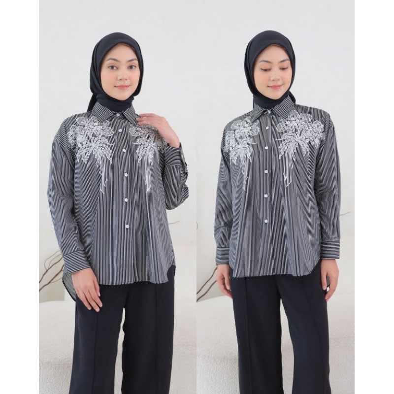 BLOUSE KEMEJA BORDIR SALUR KATUN JEPANG IMPORT | PAKAIAN WANITA BEST SELLER | ATASAN KATUN JEPANG PR