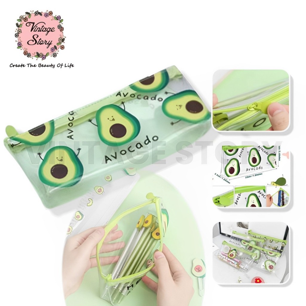

Tempat Pensil ATK Motif Lucu Buah Avocado Transparan Waterproof