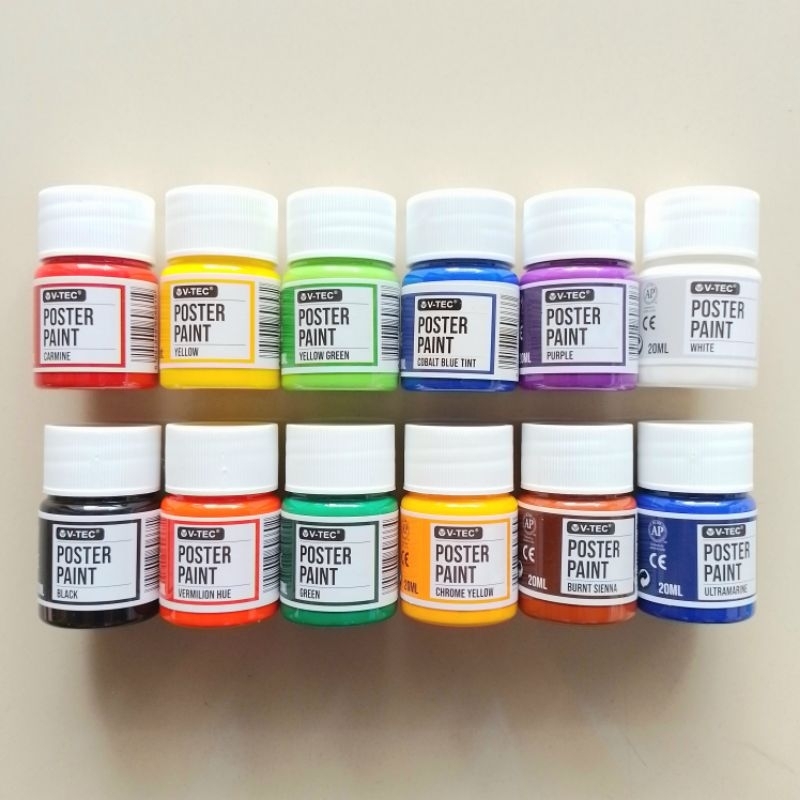 

Cat Poster Paints V-TEC 20ml 12 Warna Botol ( Set ) [ Orinal ]