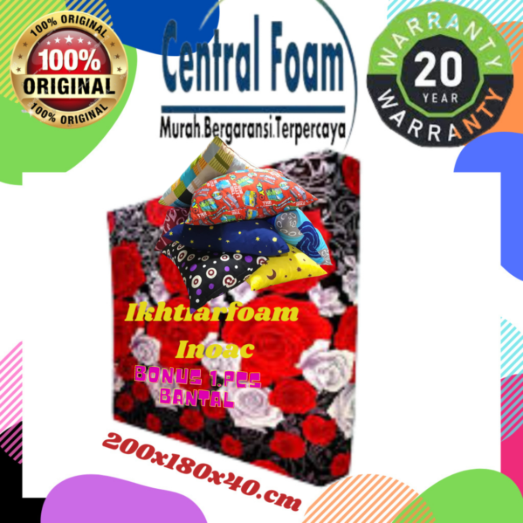 Kasur busa CENTRAL FOAM UK Jumbo D23 200x180X40 cm Original GARANSI 20 THN anti kempes matras foam