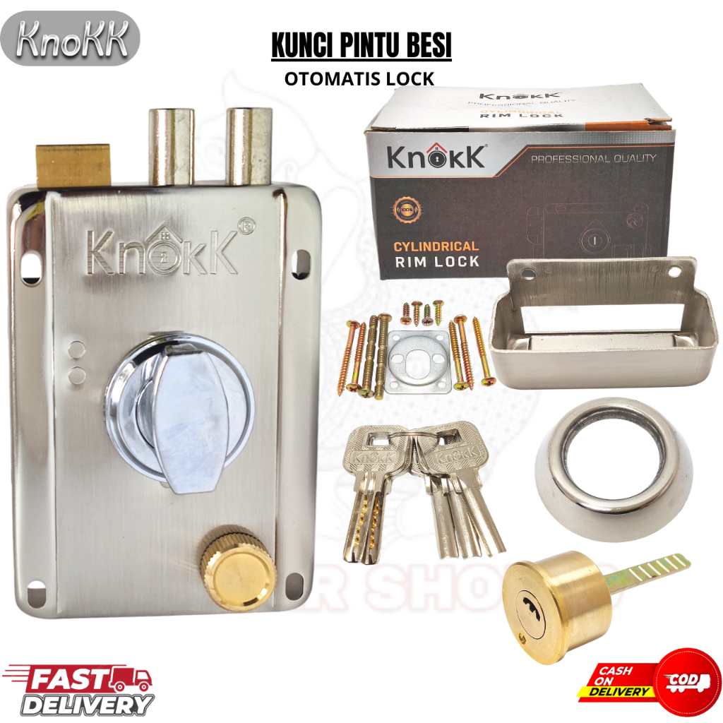 KNOKK Kunci Pintu Otomatis/Kunci Gudang/ Kunci Pagar Besi Otomatis dengan Knob putar Bahan stainless