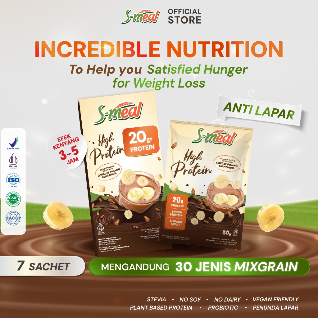 S Meal  Chocolate Banana Cinnamon - Super Food Shake | High Protein Meal Replacement|