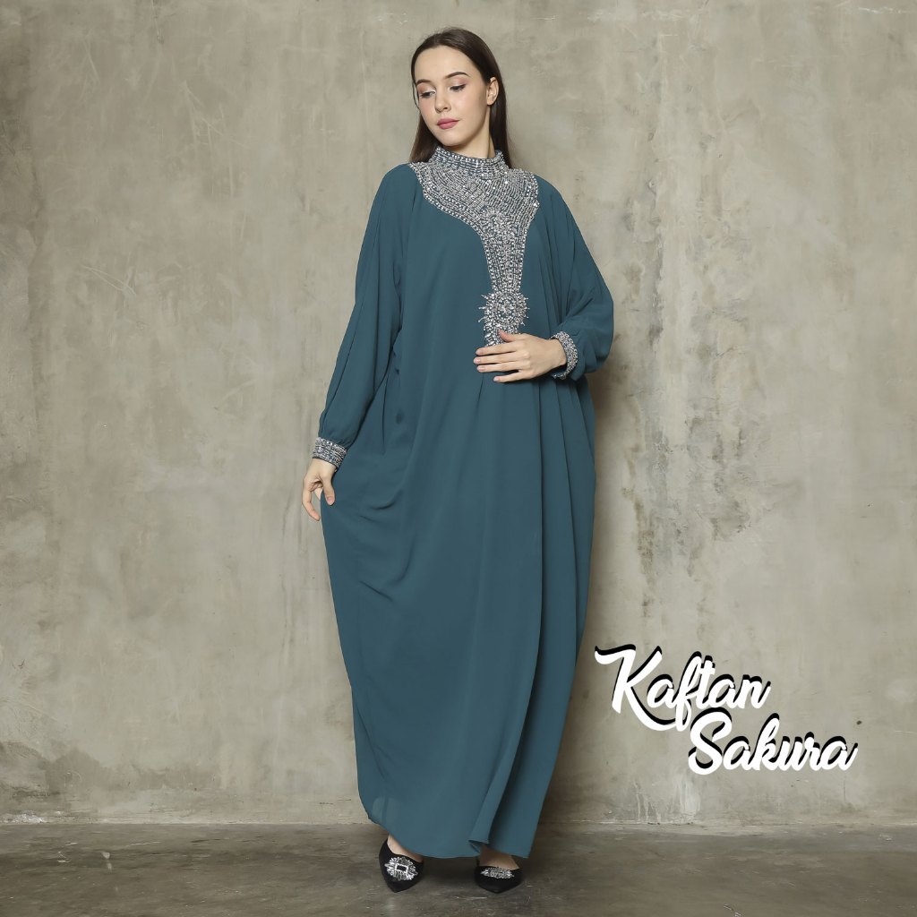 Kaftan Isyana Original Kaftan Jumbo Payet Shiffon BabyDoll Ceruty Fashion Muslim Free Manset Terbaru