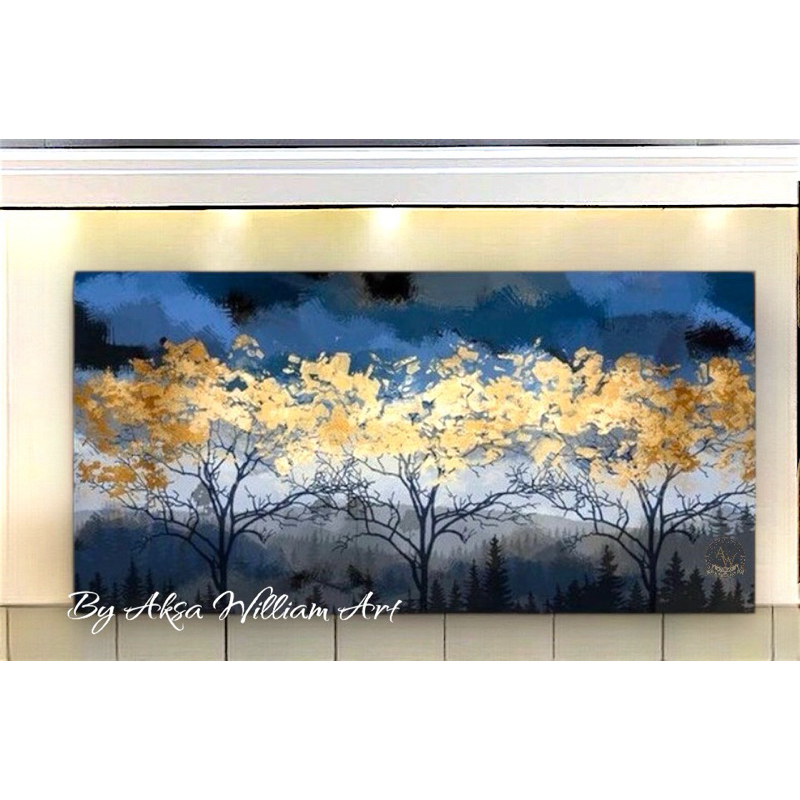 

lukisan abstrak pohon blue and gold minimalis aesthetic