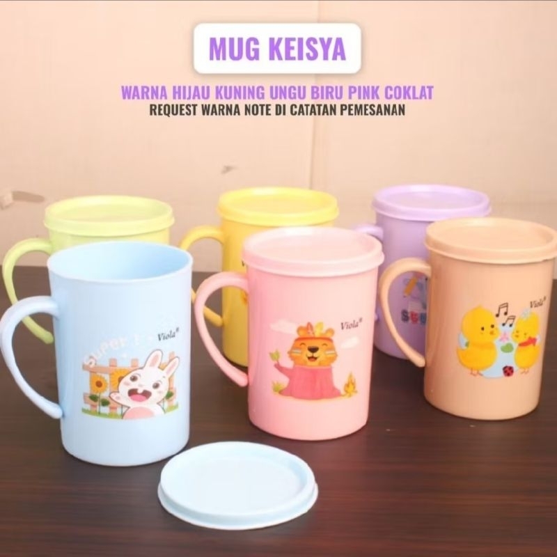 GELAS MUG TUTUP KEISYA VIOLA / CANGKIR TUTUP KEISYA / GELAS KARAKTER PLASTIK ANAK