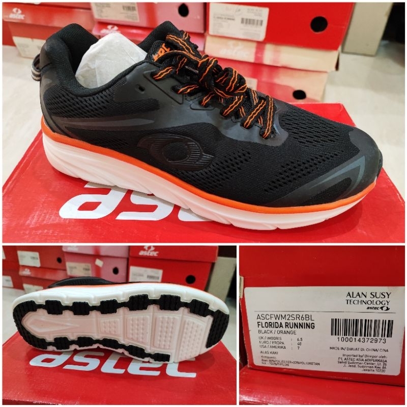 Sepatu Astec Florida Running Black/Orange - ORI COUNTER