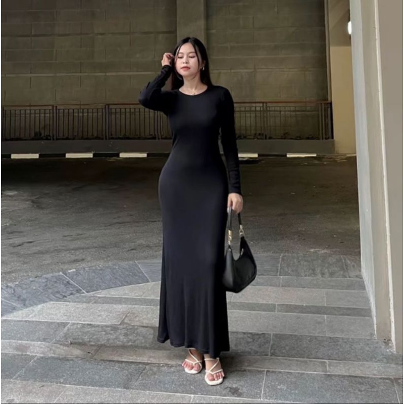 LONG DRESS FIT BODY HITAM