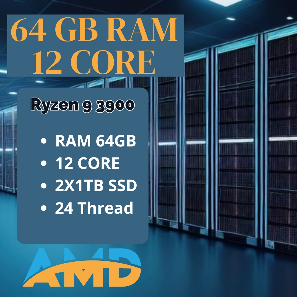 RDP Ryzen 9 3900 12 CORE RAM 64GB Super Dedicated Server