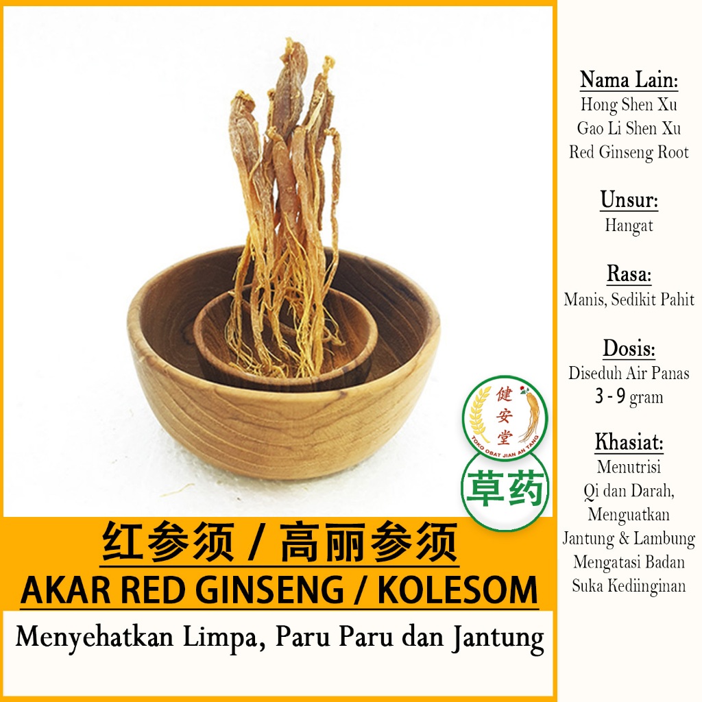 

AKAR RED GINSENG MERAH-KOLESOM [GaoLiShenXu 高丽参须] Herbal TCM per 40gr