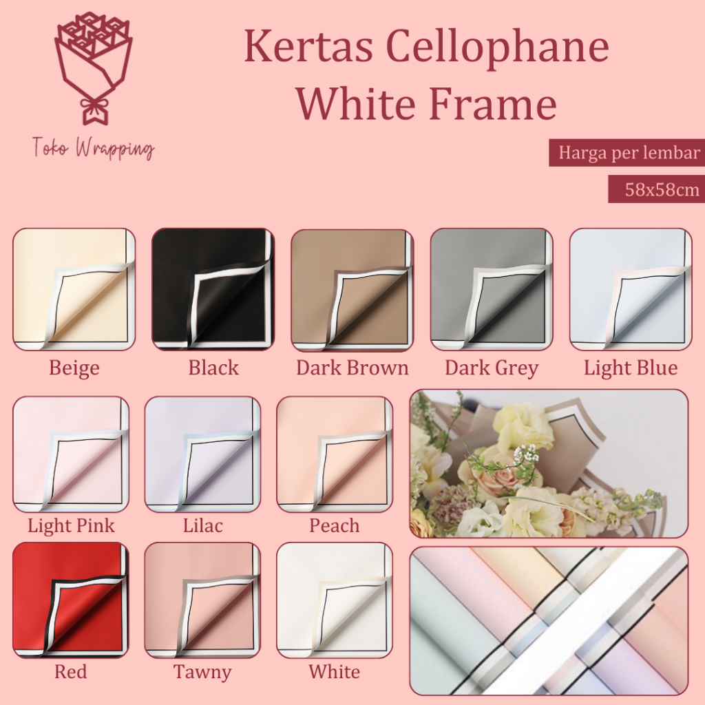 

Kertas Cellophane Kertas Buket Bunga [White Frame] Flower Wrapping Paper Celophane / Chellophane Murah untuk Snack Uang
