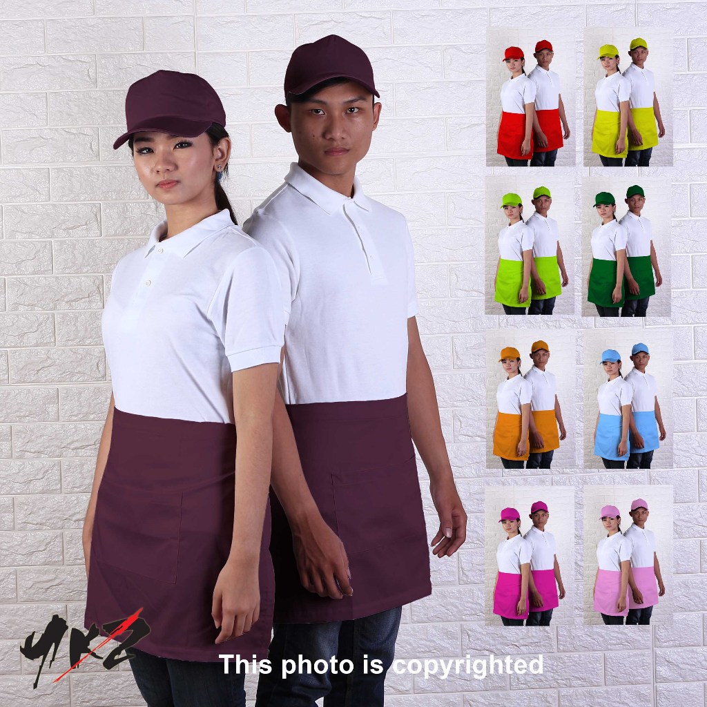 celemek setengah badan, celemek masak, apron masak ,celemek waiters,apron pinggang setengah badan, a
