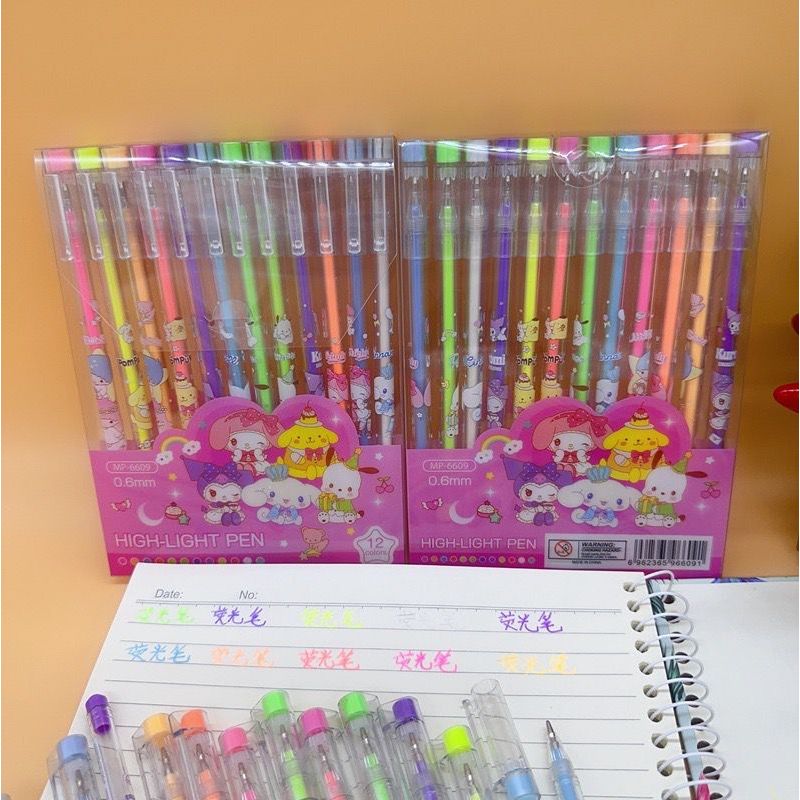 

1 SET 12 PCS Pulpen Highlighter SANRIO / Pulpen Warna Warni 12 PCS Anak Motif SANRIO Lucu