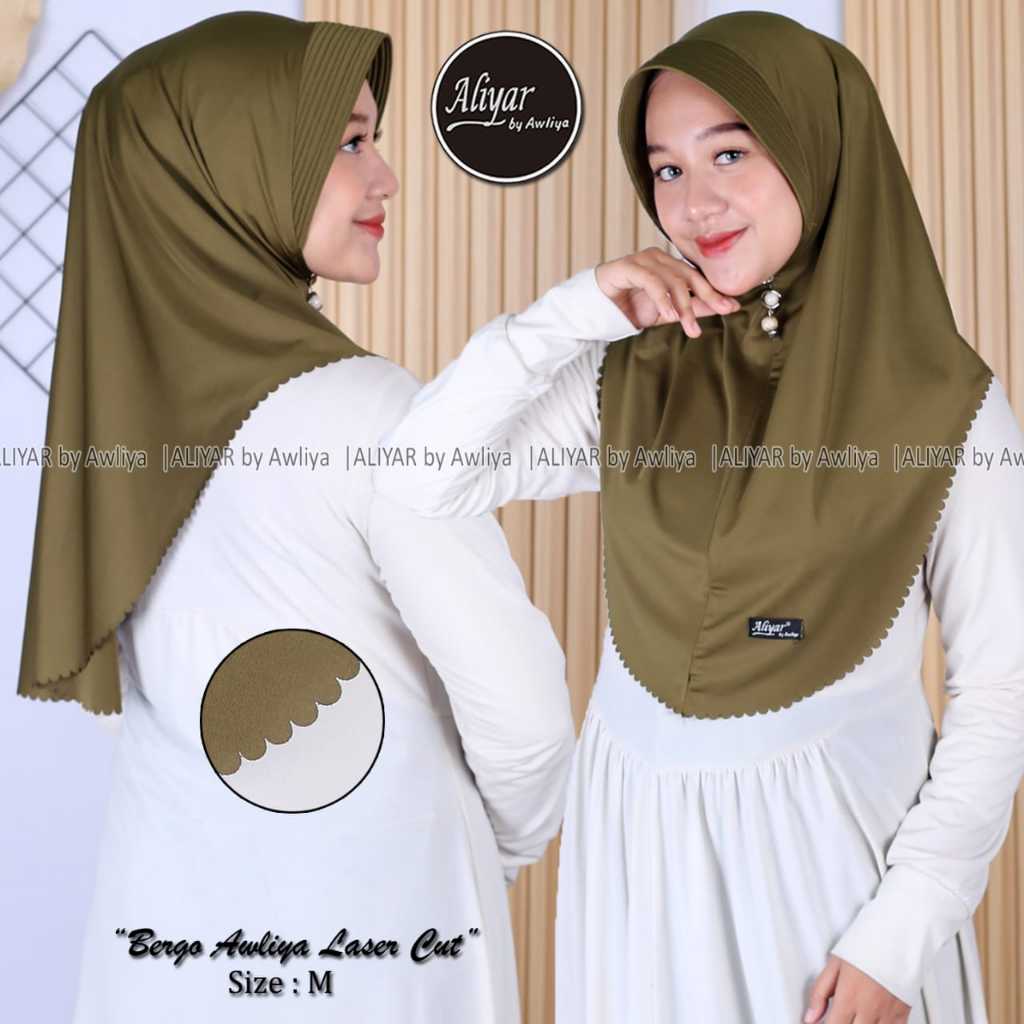 BERGO AWLIYA LASER CUT SIZE M ORIGINAL ALIYAR BY AWLIYA||HIJAB BERGO INSTAN||HIJAB SPORT||HIJAB AWLI
