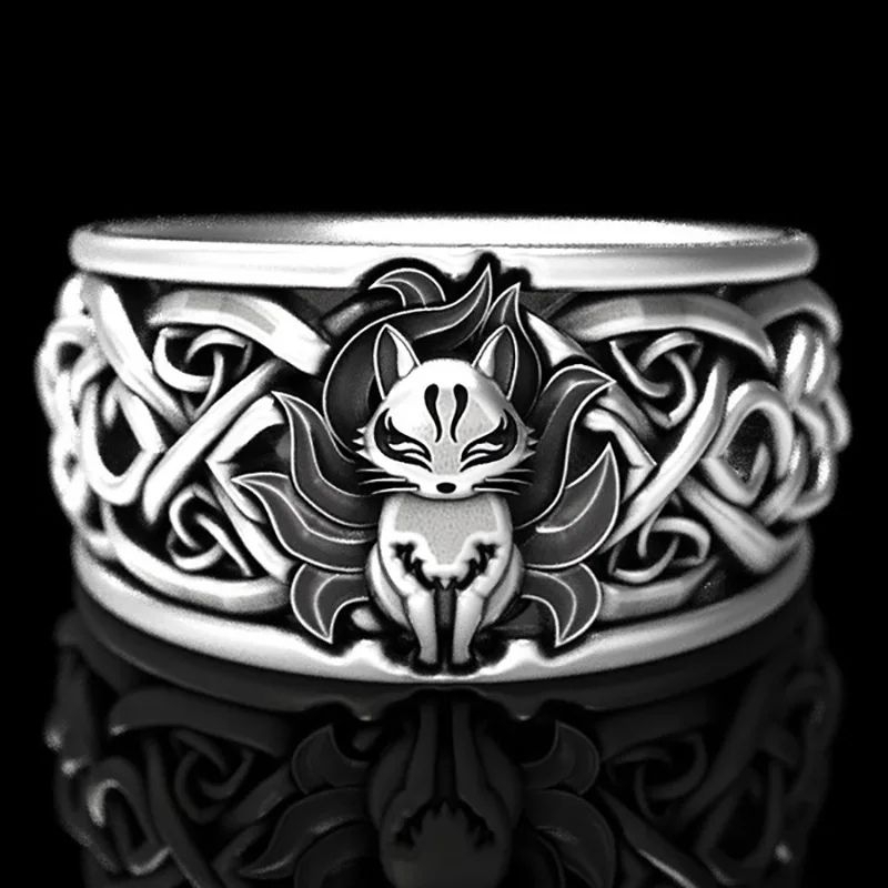 Cincin Kyuubi Rubah Ekor 9 (Ukuran Dapat Disesuaikan) Gaya Kasual